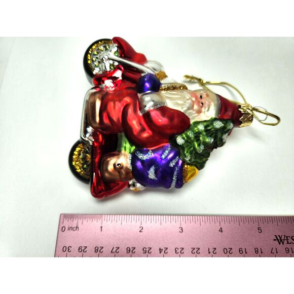Artisan Blown Glass Santa Claus on Motorcycle Ornament Collectible Christmas - Picture 6 of 7